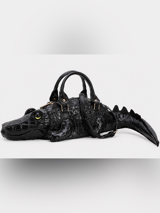 None Handbags - Florida Gator Black Embossed Faux Leather Dual Handle Crossbody Satchel
